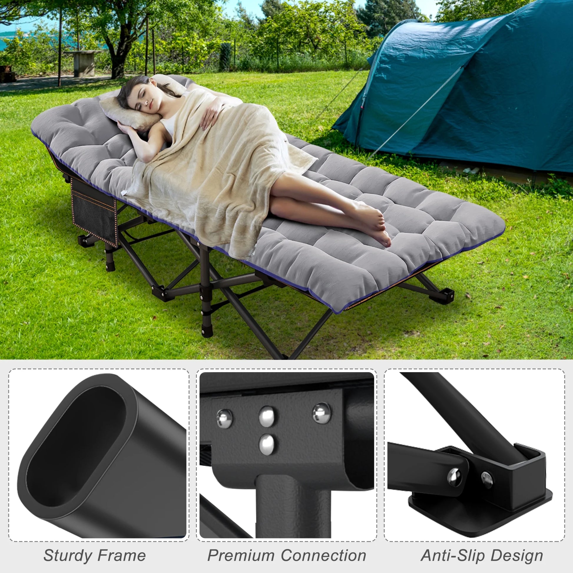 Slsy 2 Pack Oversized XXL Folding Bed Cot with 3.3 Inch 2 Sided Mattress, 32'' Wide 900Lb Loading Double-Layer 1200D Folding Camping Cots with Carry Bag, Portable Sleeping Cot Guest Bed