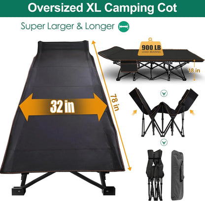 Slsy 2 Pack Oversized XXL Folding Bed Cot with 3.3 Inch 2 Sided Mattress, 32'' Wide 900Lb Loading Double-Layer 1200D Folding Camping Cots with Carry Bag, Portable Sleeping Cot Guest Bed