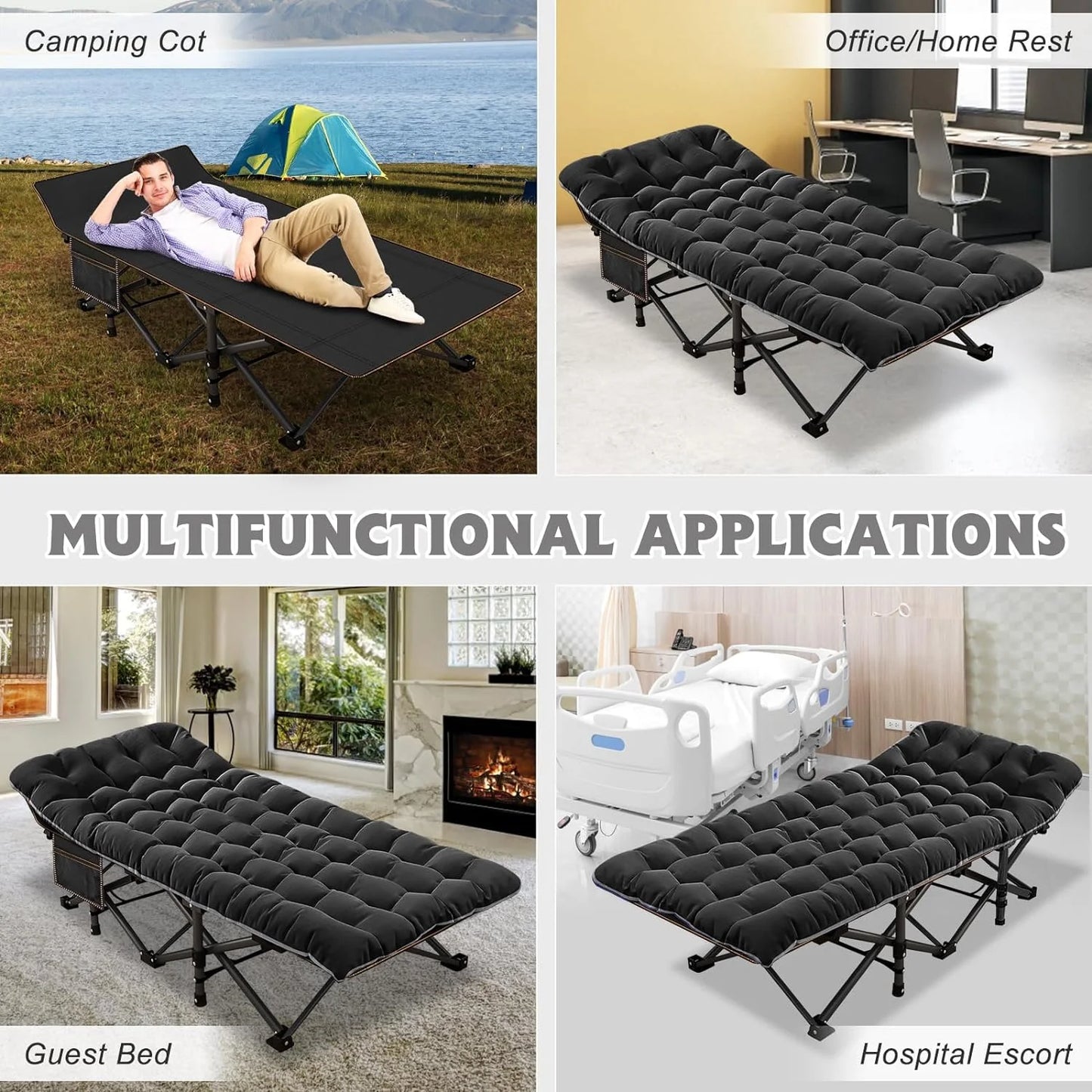Slsy 2 Pack Oversized XXL Folding Bed Cot with 3.3 Inch 2 Sided Mattress, 32'' Wide 900Lb Loading Double-Layer 1200D Folding Camping Cots with Carry Bag, Portable Sleeping Cot Guest Bed