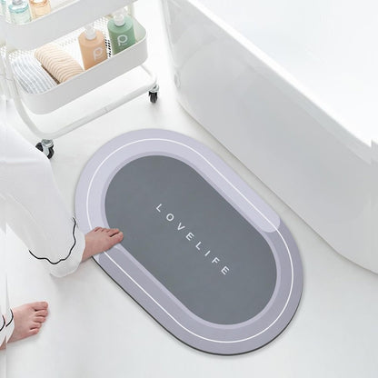Rubber Bath Mats Quick-Drying Non-Slip Bathroom Mat Super Absorbent Bath Mat Instant Dry Bath Mat, Bathroom Rug in Front of the Kitchen Sink, Shower Room, Bathtub, Oval(Dark Grey+16.9X35.4In)