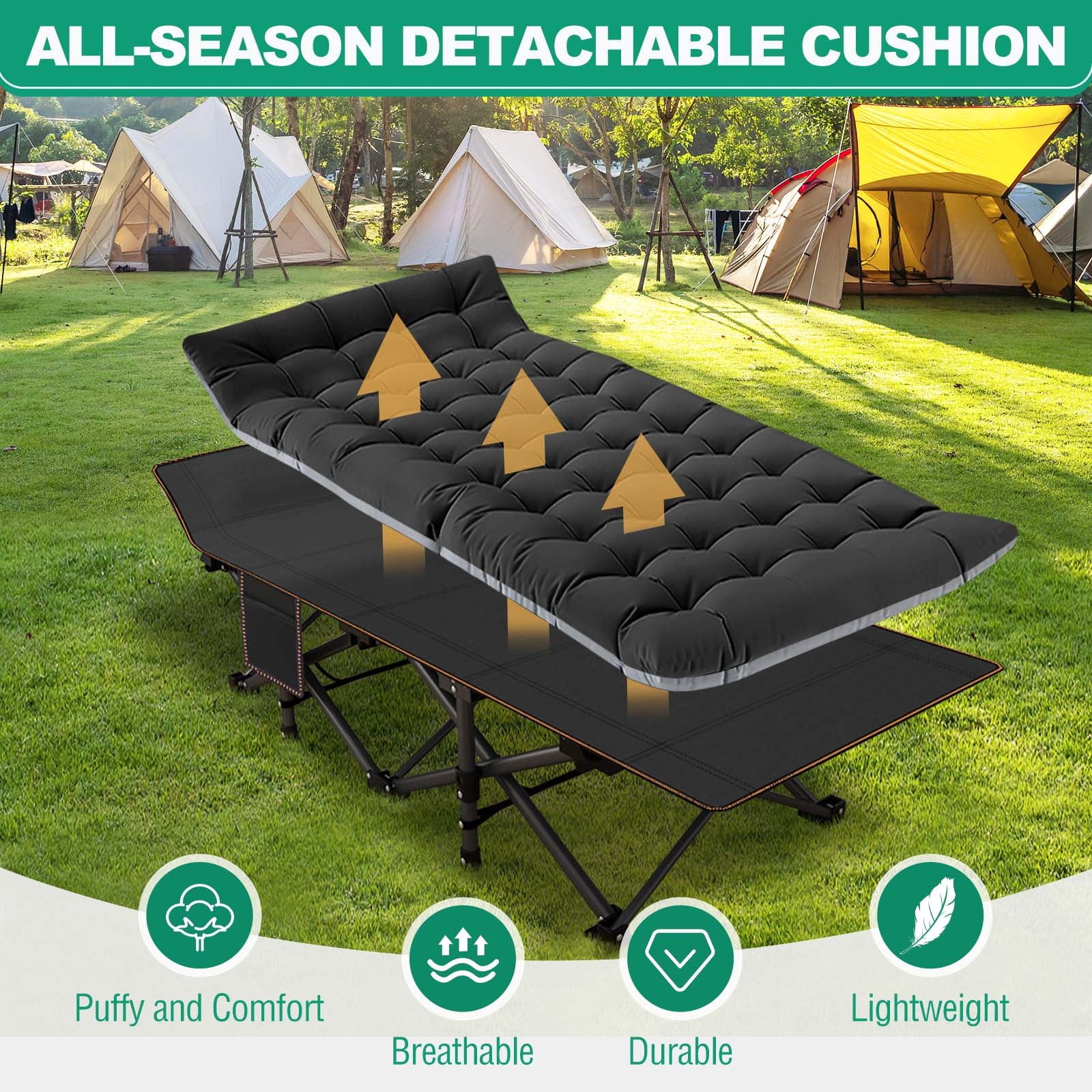 Slsy 2 Pack Oversized XXL Folding Bed Cot with 3.3 Inch 2 Sided Mattress, 32'' Wide 900Lb Loading Double-Layer 1200D Folding Camping Cots with Carry Bag, Portable Sleeping Cot Guest Bed