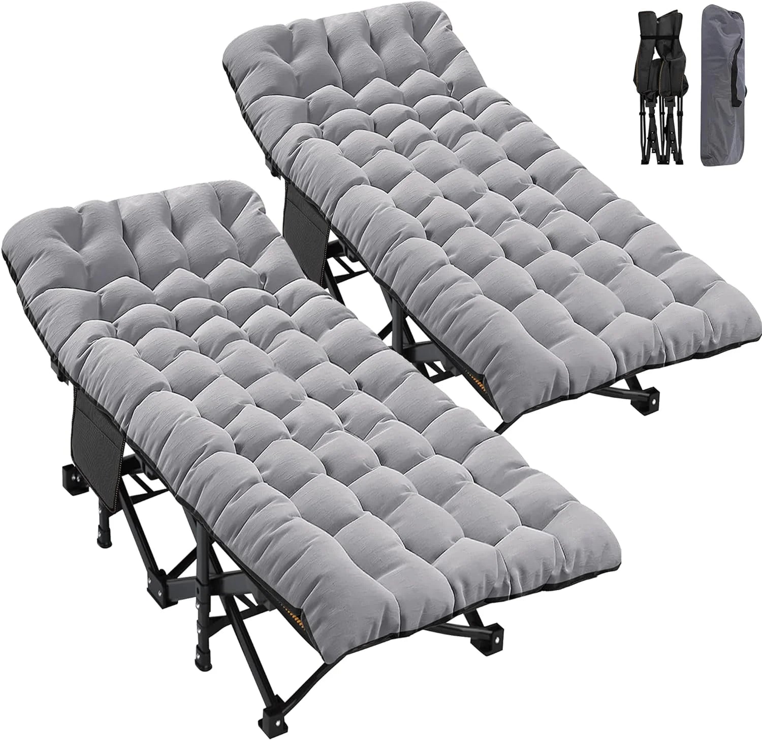 Slsy 2 Pack Oversized XXL Folding Bed Cot with 3.3 Inch 2 Sided Mattress, 32'' Wide 900Lb Loading Double-Layer 1200D Folding Camping Cots with Carry Bag, Portable Sleeping Cot Guest Bed