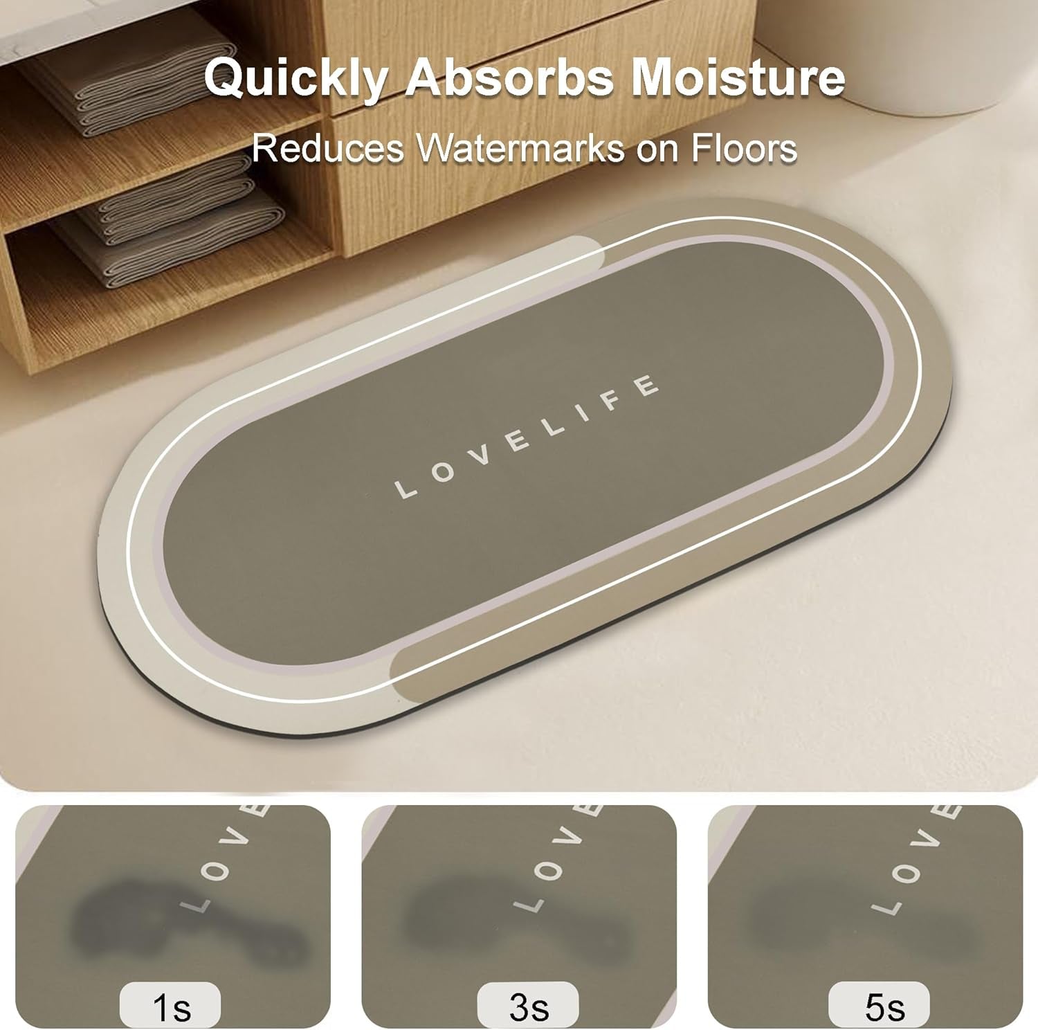 Rubber Bath Mats Quick-Drying Non-Slip Bathroom Mat Super Absorbent Bath Mat Instant Dry Bath Mat, Bathroom Rug in Front of the Kitchen Sink, Shower Room, Bathtub, Oval(Dark Grey+16.9X35.4In)