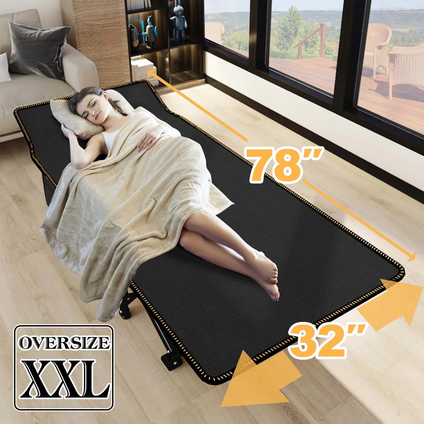 Slsy 2 Pack Oversized XXL Folding Bed Cot with 3.3 Inch 2 Sided Mattress, 32'' Wide 900Lb Loading Double-Layer 1200D Folding Camping Cots with Carry Bag, Portable Sleeping Cot Guest Bed