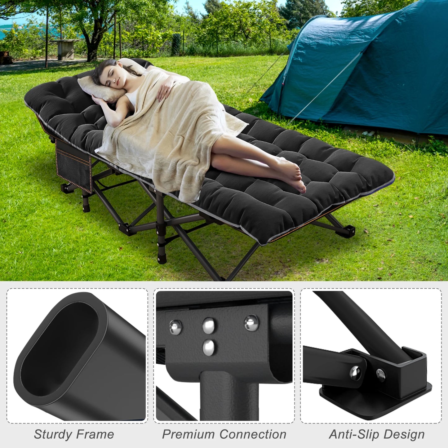 Slsy 2 Pack Oversized XXL Folding Bed Cot with 3.3 Inch 2 Sided Mattress, 32'' Wide 900Lb Loading Double-Layer 1200D Folding Camping Cots with Carry Bag, Portable Sleeping Cot Guest Bed