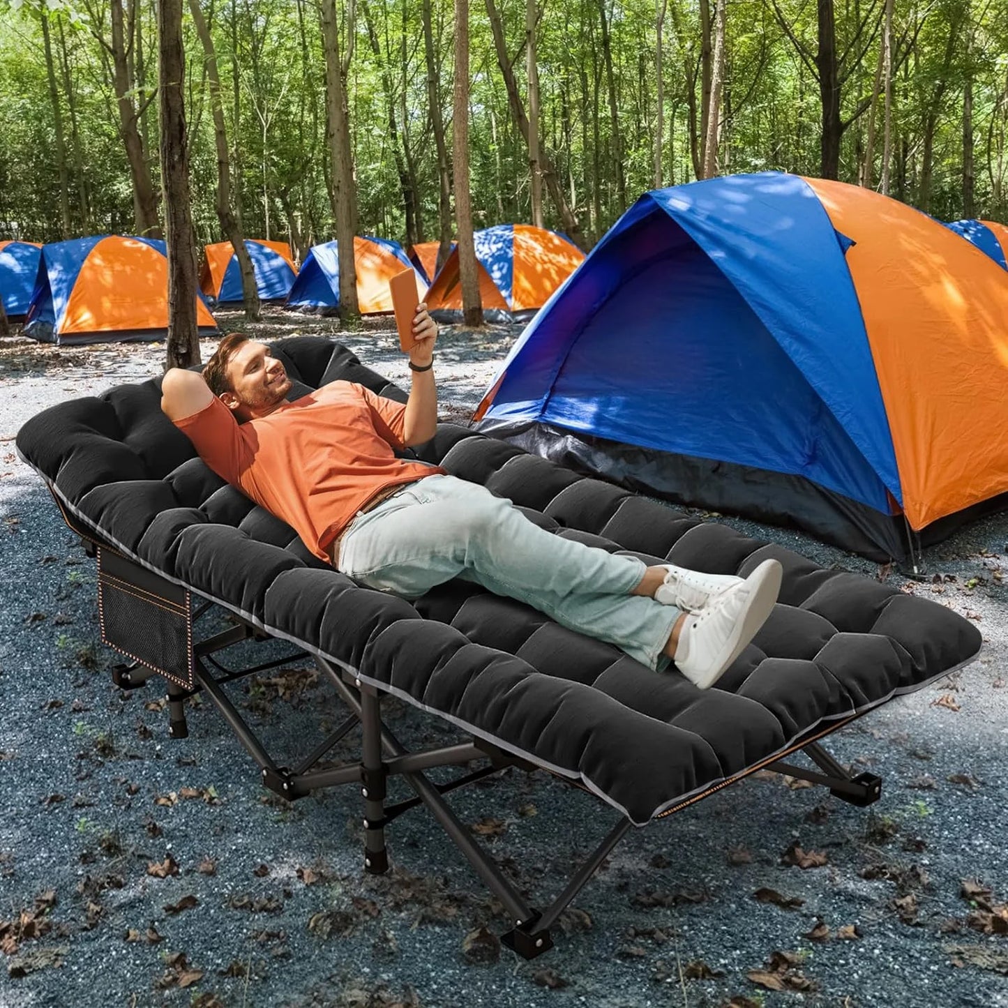 Slsy 2 Pack Oversized XXL Folding Bed Cot with 3.3 Inch 2 Sided Mattress, 32'' Wide 900Lb Loading Double-Layer 1200D Folding Camping Cots with Carry Bag, Portable Sleeping Cot Guest Bed